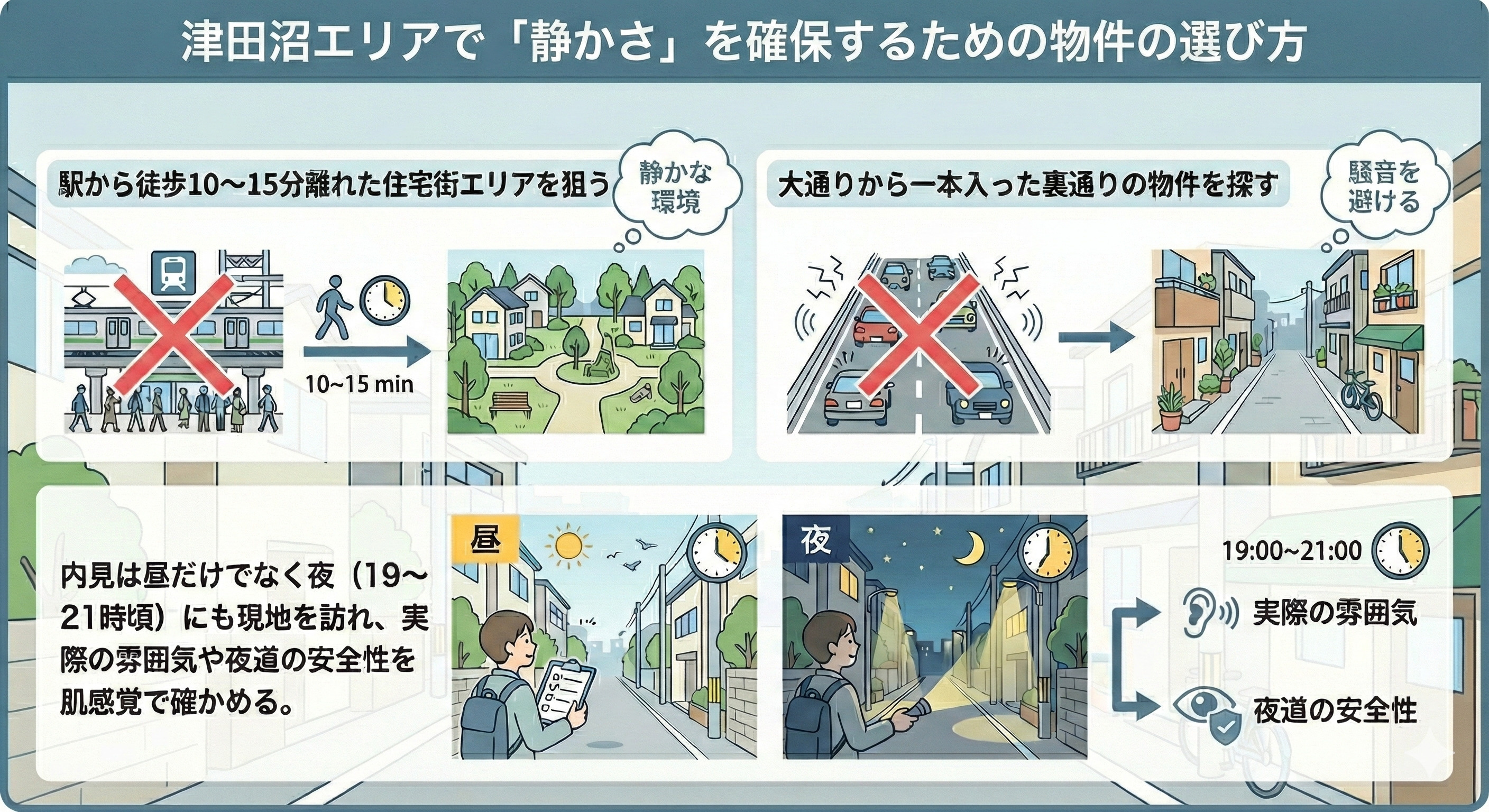 津田沼エリアで「静かさ」を確保するための物件の選び方