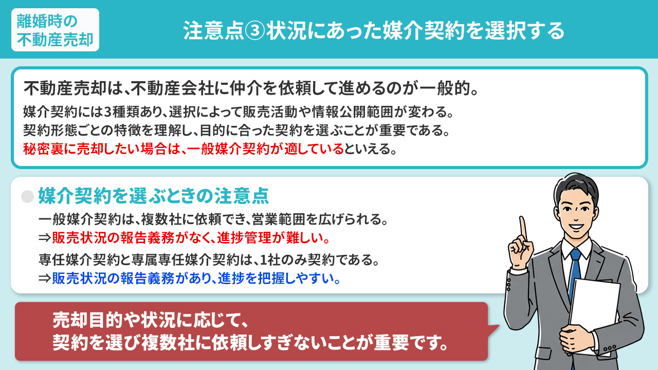 離婚時の不動産売却における注意点③状況にあった媒介契約を選択する