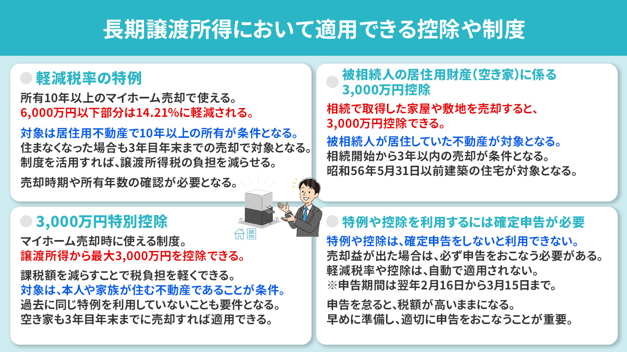 長期譲渡所得において適用できる控除や制度