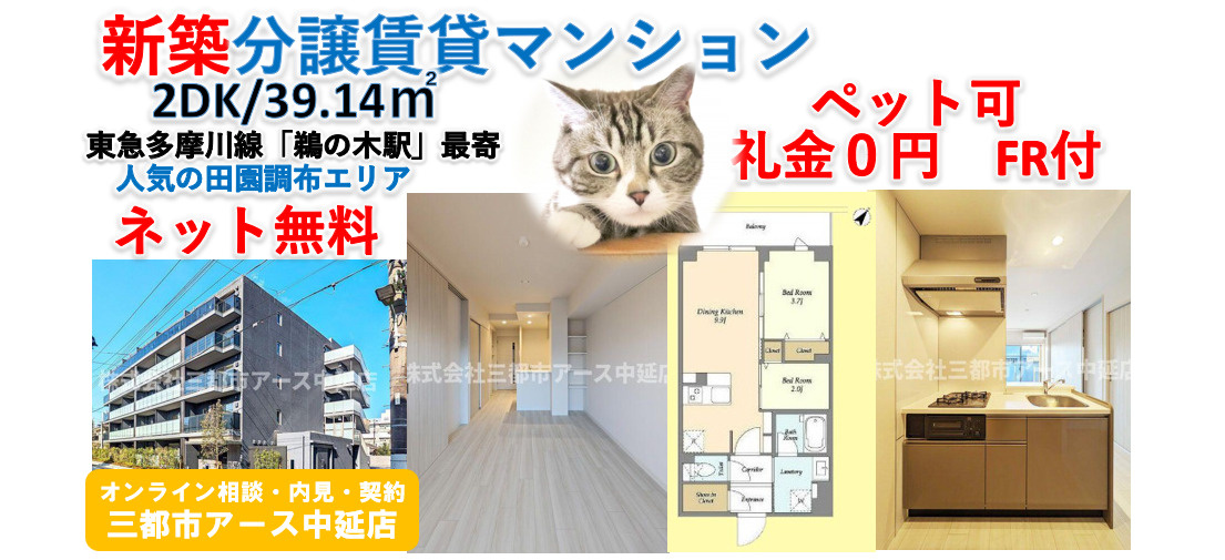 【ペット可・ネット無料】新築の分譲賃貸マンション2DK★鵜の木の画像