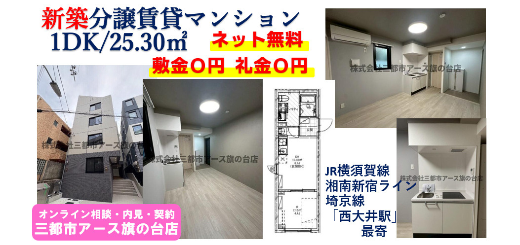 【敷金０円・礼金０円・ネット無料】新築！分譲賃貸マンション1DKの画像