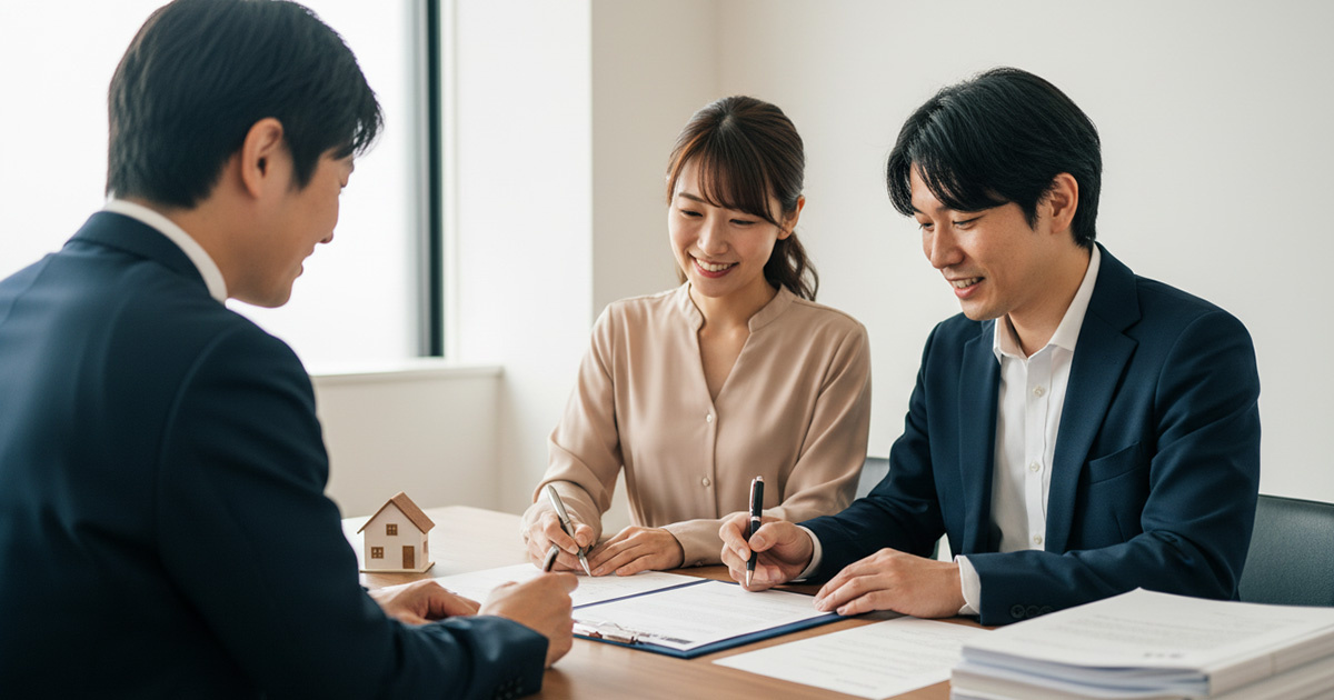 インスペクションを経て、安心して中古住宅の購入契約を結ぶ夫婦