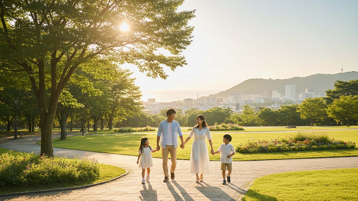 高翔バイセルで理想の住まいを見つけ、芦屋で幸せに暮らす家族のイメージ