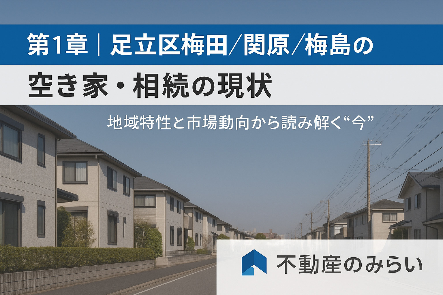 梅田・関原・梅島エリアの空き家・相続の現状と市場動向を説明する画像。