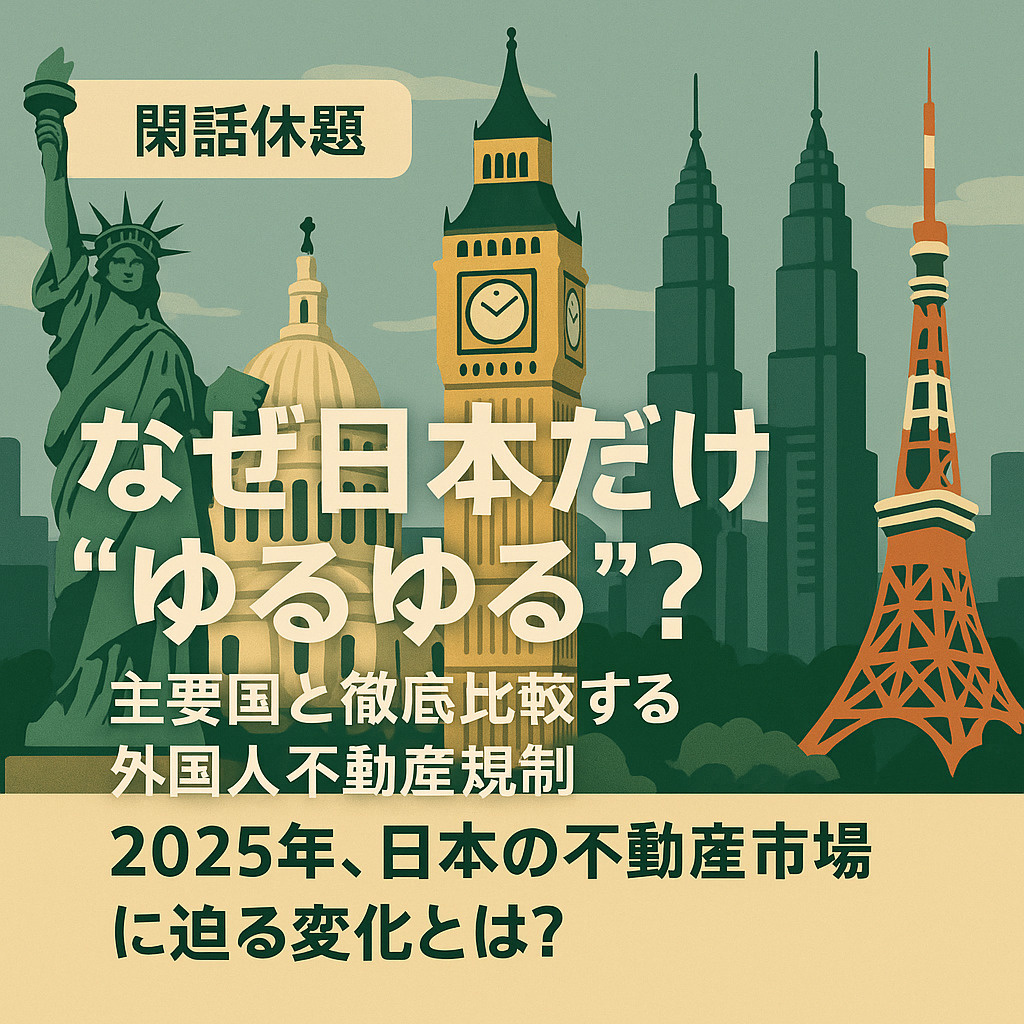 【閑話休題】なぜ日本だけ“ゆるゆる”？主要国と徹底比較する外国人不動産規制  ― 2025年、日本の不動産市場に迫る変化とは？の画像