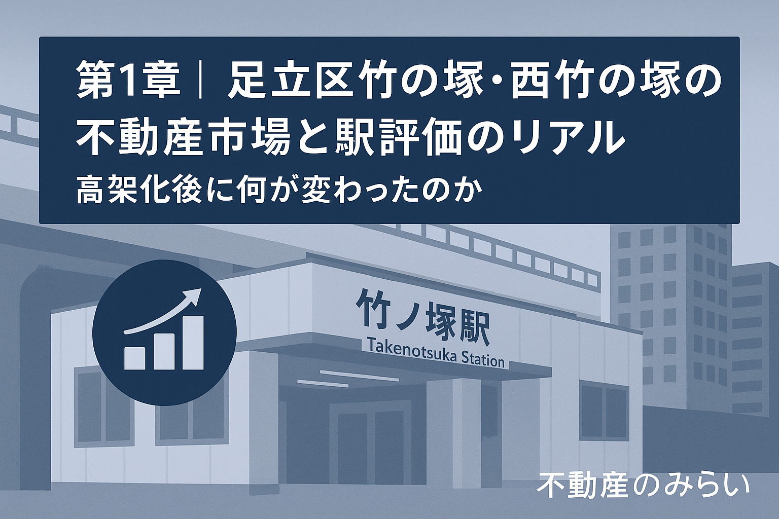 足立区竹の塚・西竹の塚の不動産市場と高架化後の駅評価を解説する章のイメージ画像。不動産のみらい。