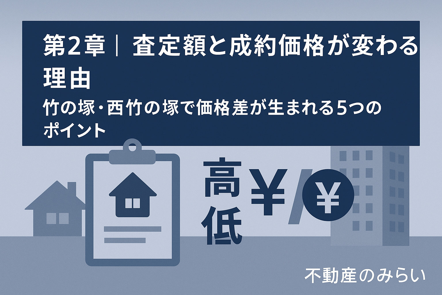 足立区竹の塚・西竹の塚で査定額と成約価格に差が出る理由を説明する章のイメージ画像。不動産のみらい。