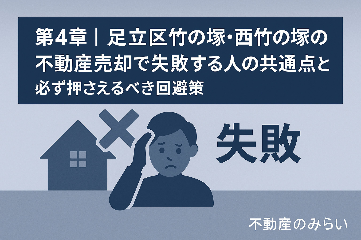 足立区竹の塚・西竹の塚の不動産売却で失敗する人の共通点と回避策を解説する章のイメージ画像。不動産のみらい。