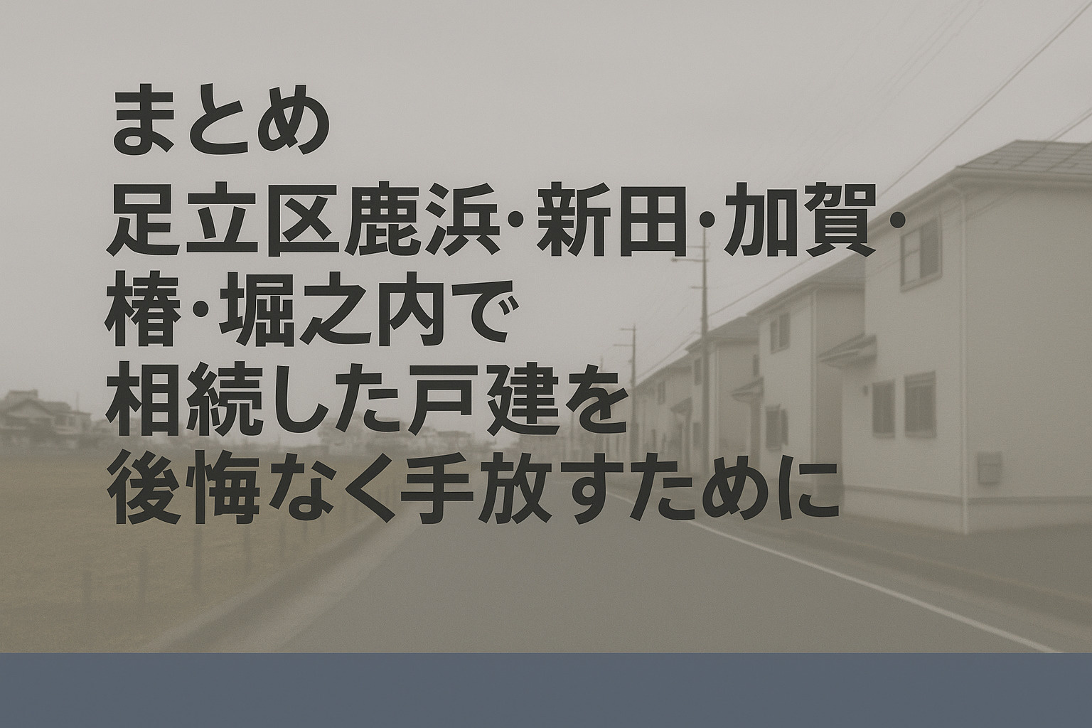 足立区鹿浜・新田・加賀・椿・堀之内で相続した戸建を後悔なく売却するための考え方をまとめたイメージ画像。不動産のみらい。
