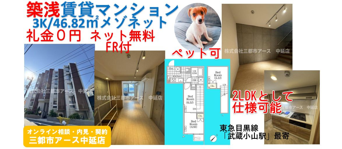 ペット可！築浅賃貸マンション・3Kメゾネット｜武蔵小山駅の画像