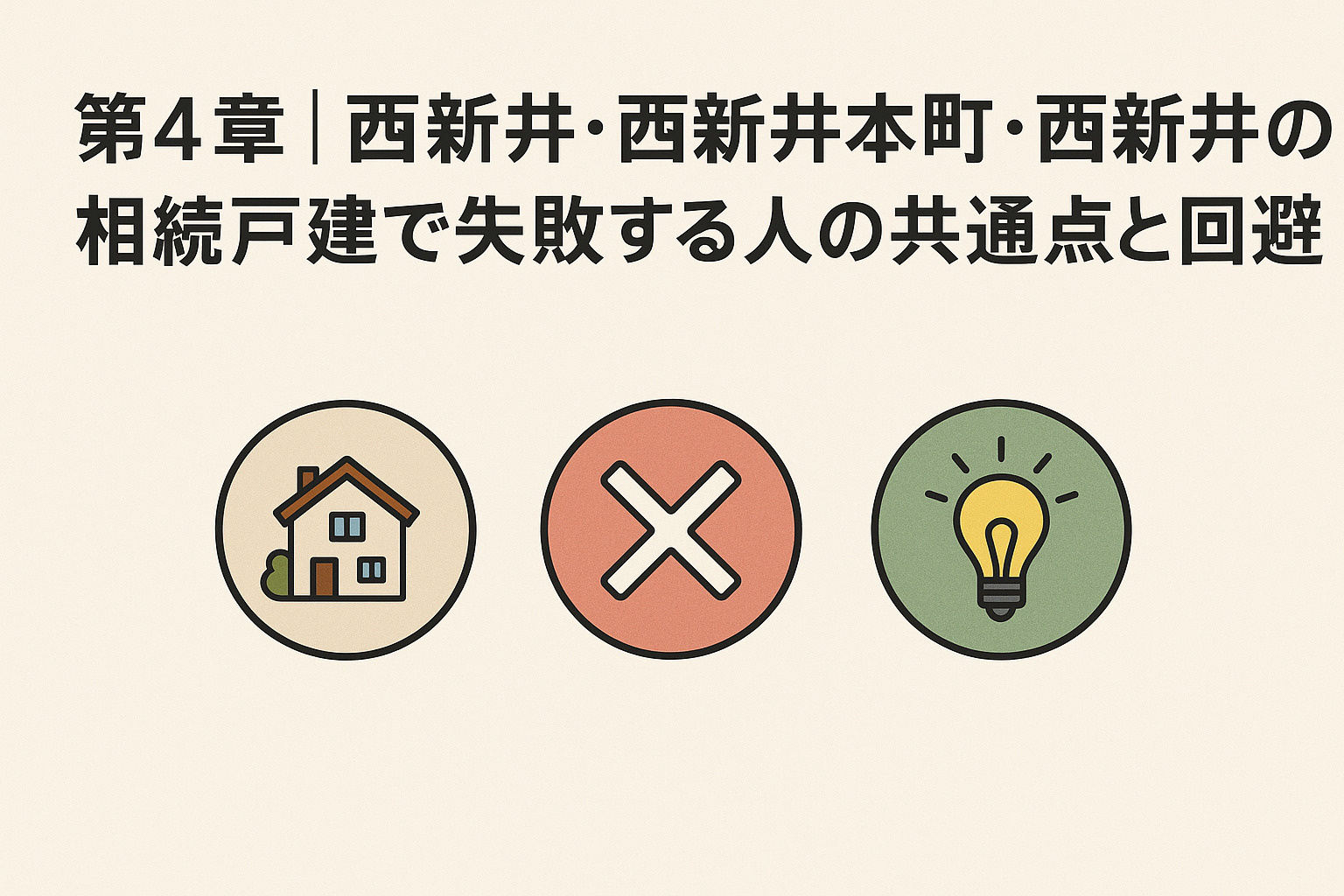 西新井・西新井本町・西新井栄町の相続戸建売却で失敗する人の共通点と回避策を解説する章のイメージ画像。不動産のみらい。