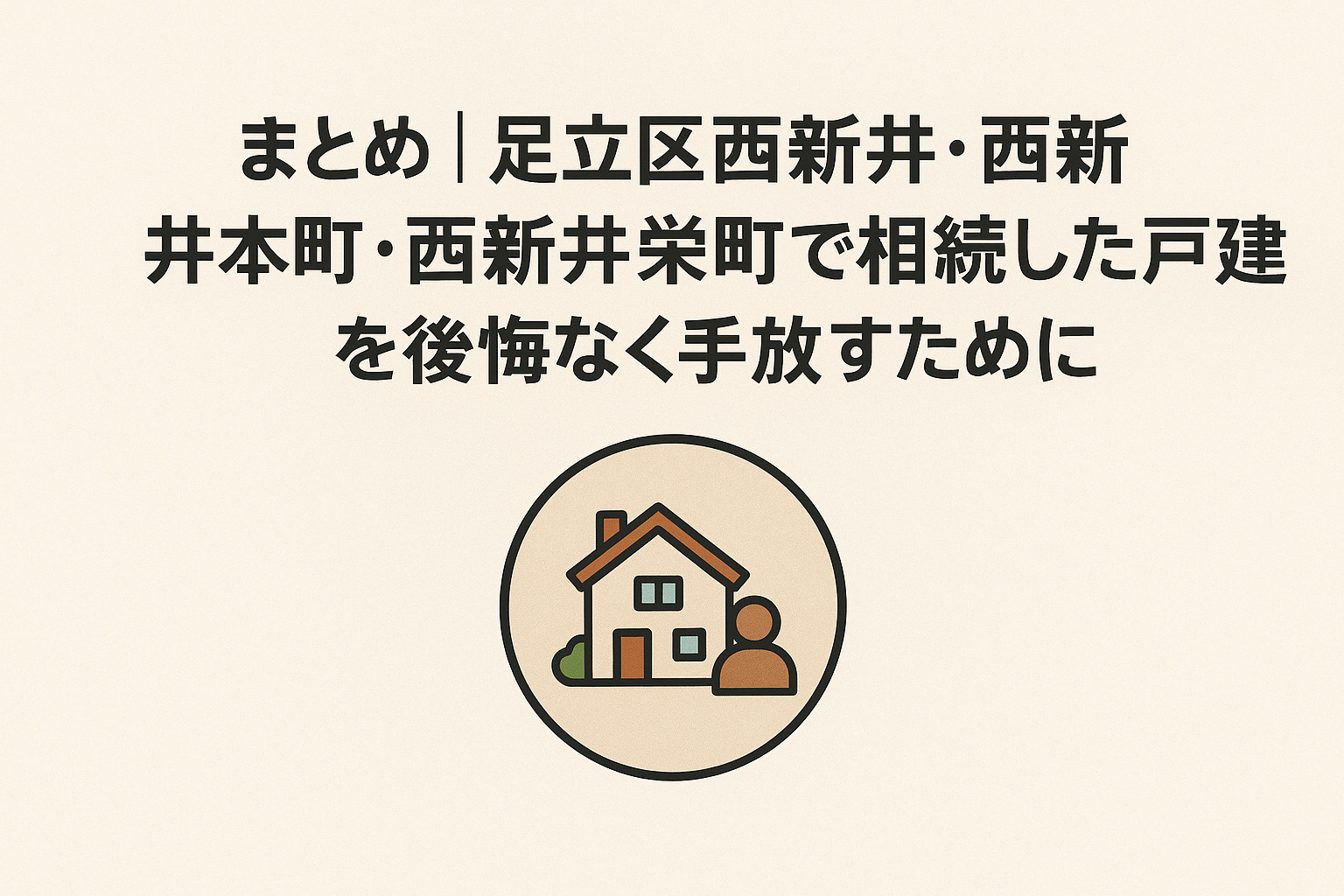 足立区西新井で相続した戸建を後悔なく売却するための考え方をまとめたイメージ画像。不動産のみらい。