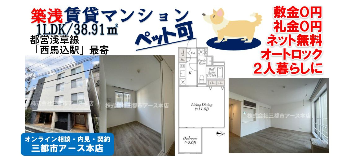 【ミリアレジデンス南馬込】敷金０円・礼金０円・ネット無料・ペット可の築浅マンション1LDK