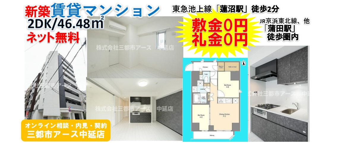 【敷金0円・礼金0円】新築賃貸マンション2DK｜蓮沼駅徒歩2分の画像