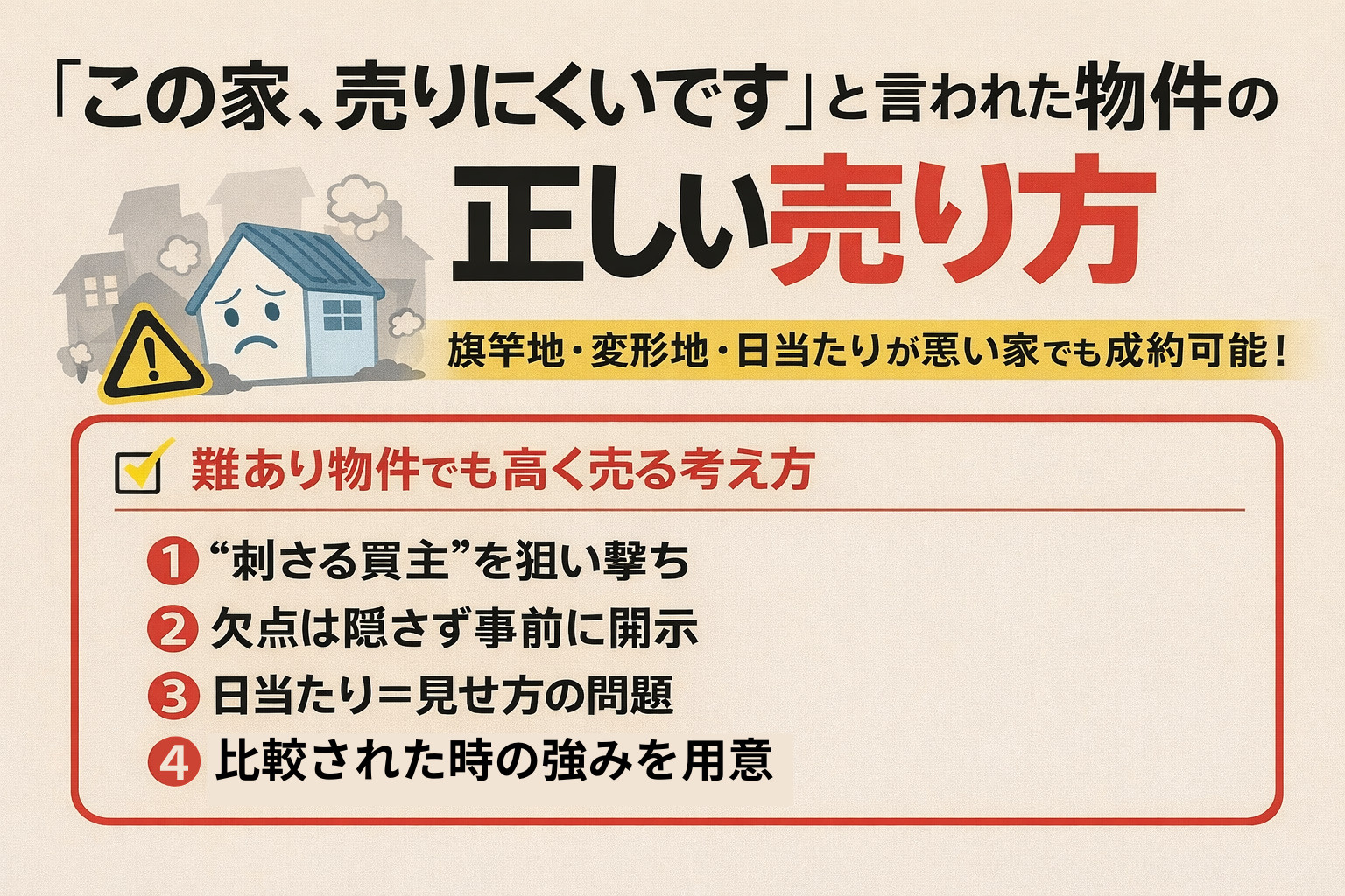 「この家、売りにくいです」と言われた物件の正しい売り方 ― 旗竿地・変形地・日当たりが悪い家でも成約させる考え方 ―の画像