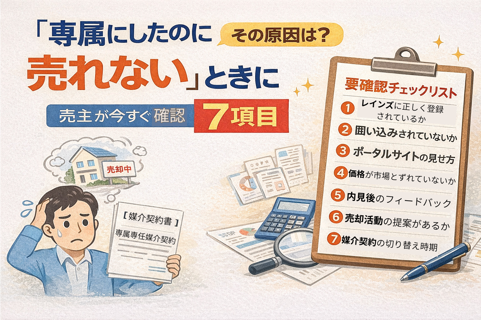 「専属にしたのに売れない…」その原因は？売主が今すぐ確認すべき7項目【不動産売却】の画像