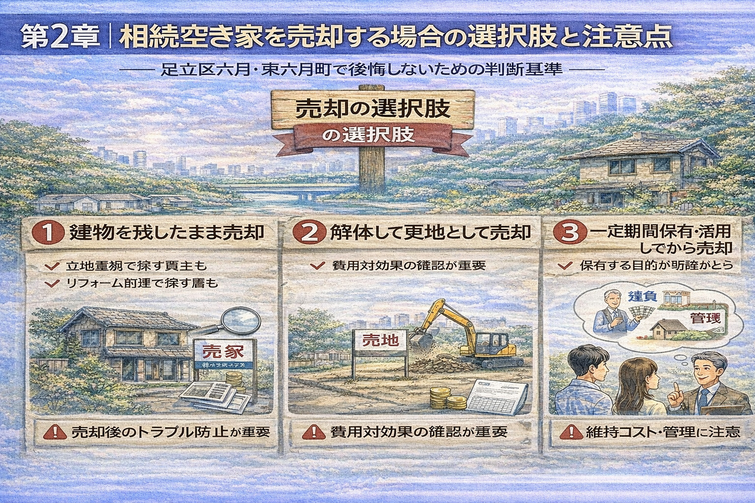 相続空き家の売却方法を比較する図解イメージ