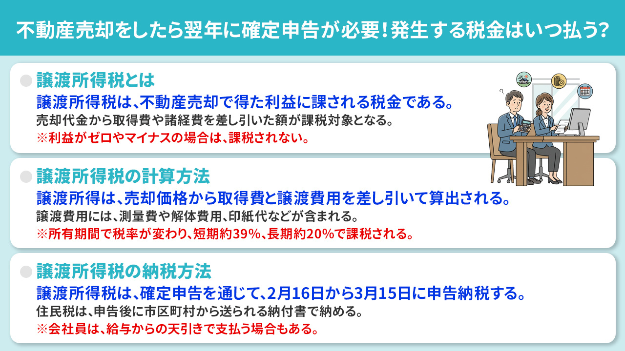 不動産売却をしたら翌年に確定申告が必要！発生する税金はいつ払う？
