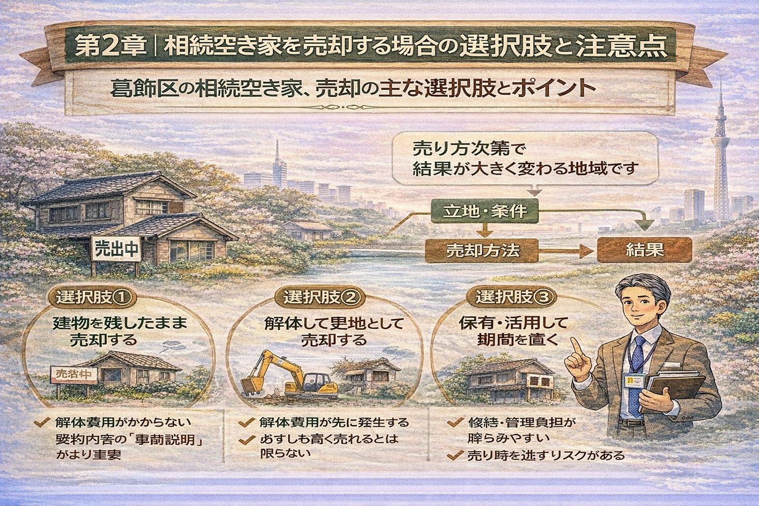 相続空き家の売却方法を比較する図解イメージ