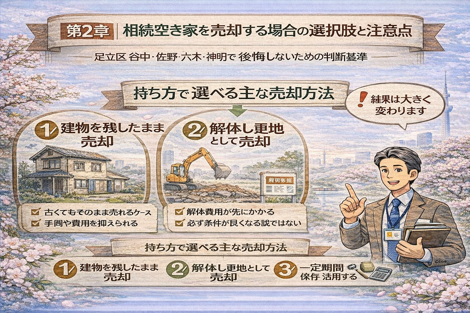 相続空き家の売却方法を比較する図解イメージ