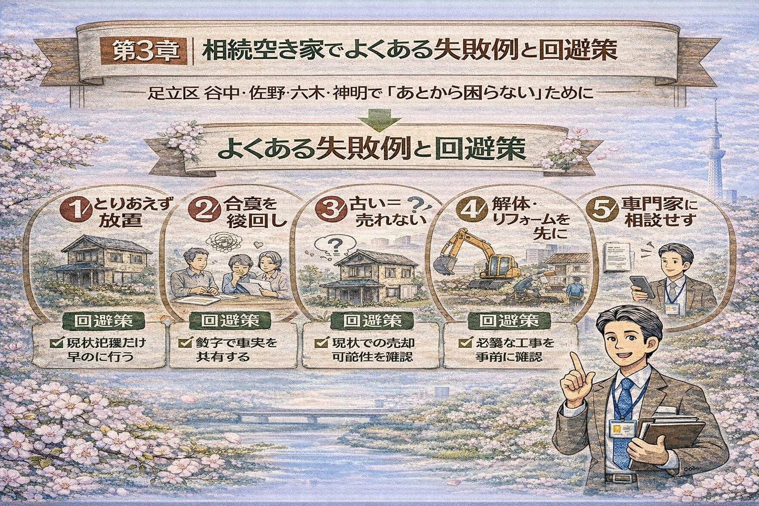 相続空き家でよくある失敗例を整理したイラスト