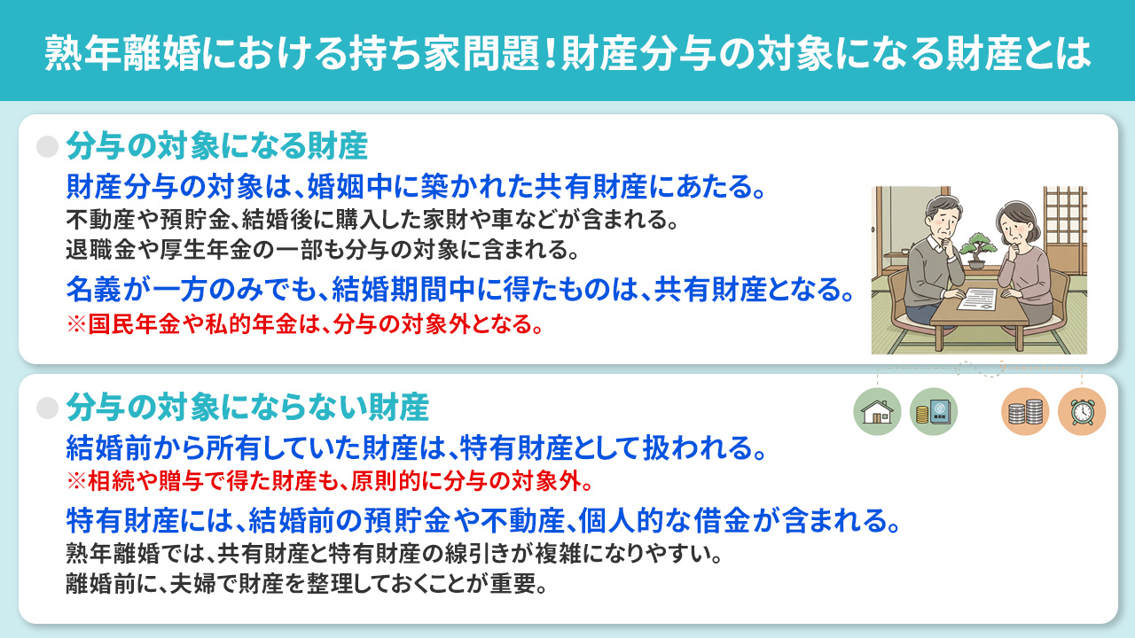 熟年離婚における持ち家問題！財産分与の対象になる財産とは