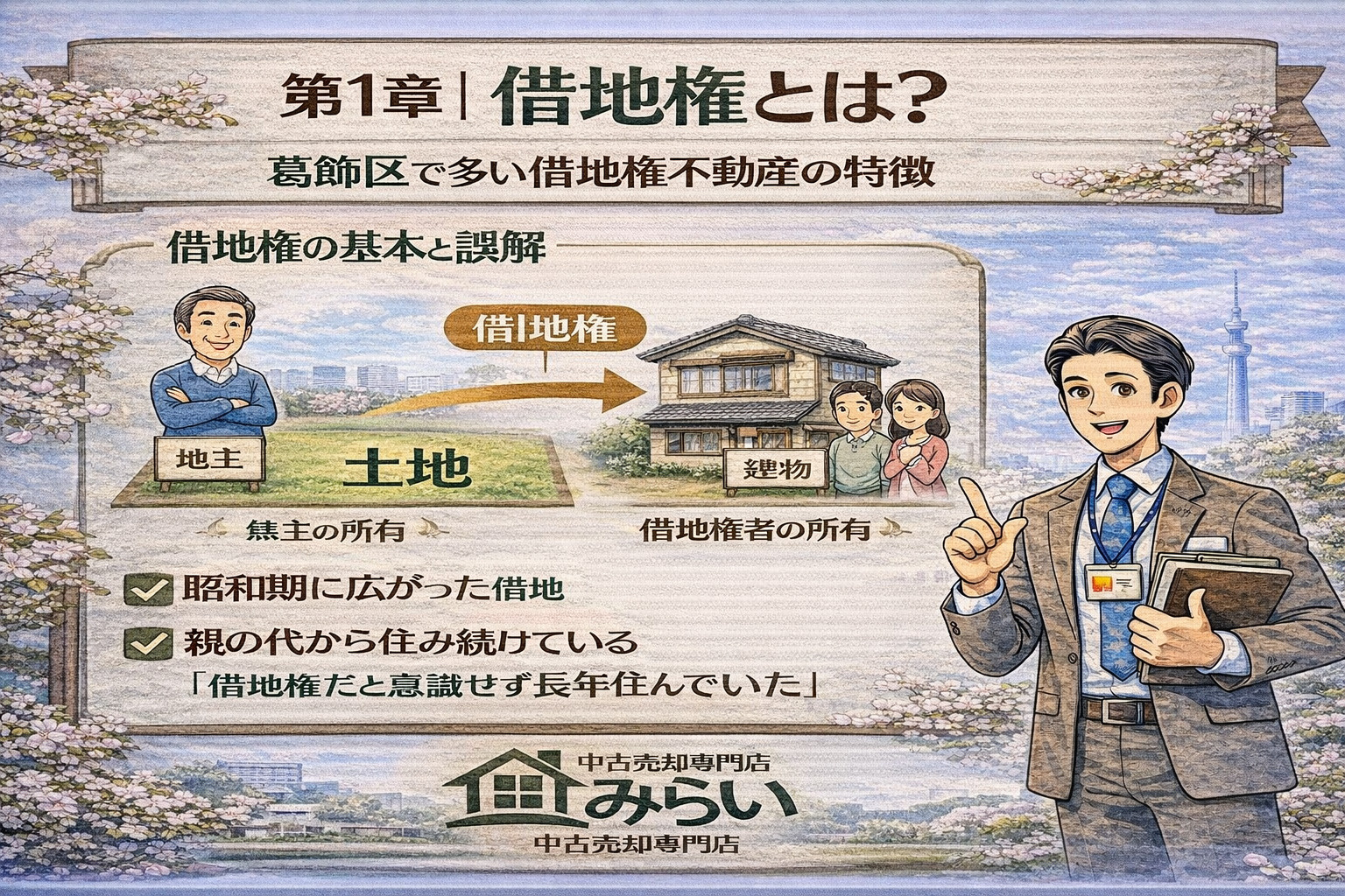 借地権の仕組みを分かりやすく解説するイラスト