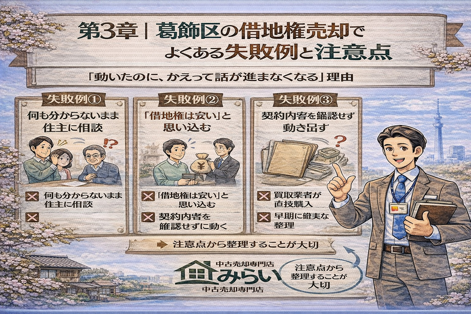 借地権売却でよくある失敗例を整理したイメージ