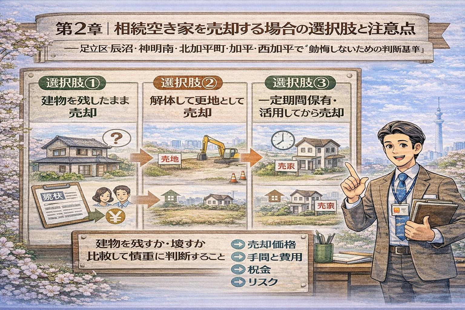 相続空き家の売却方法を比較する図解イメージ