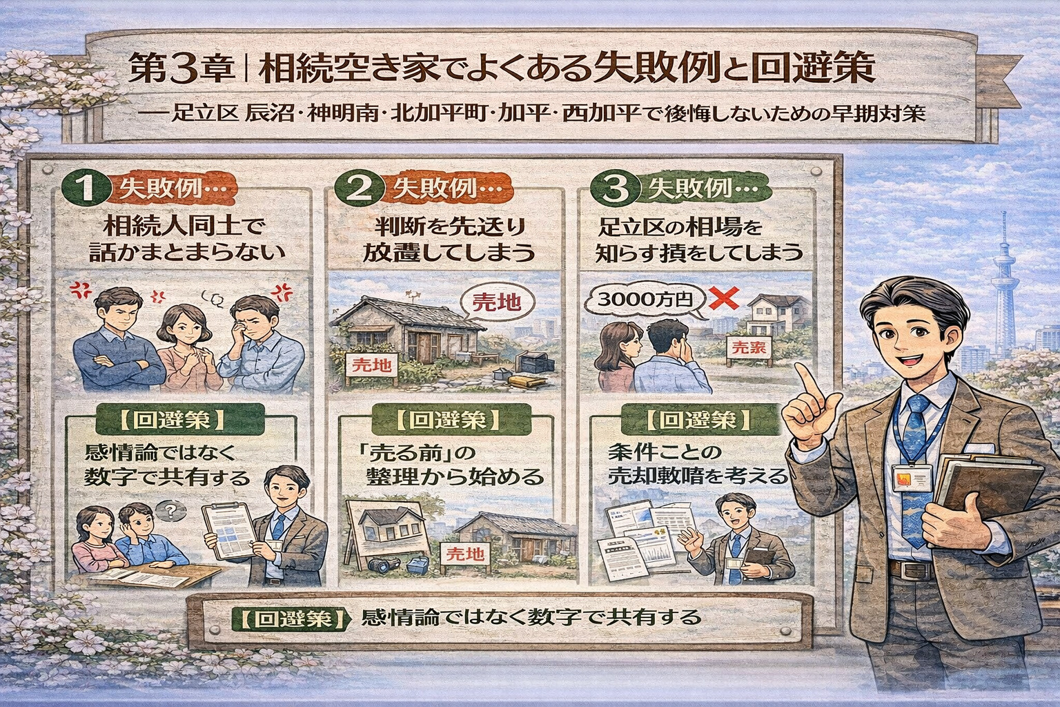 相続空き家でよくある失敗例を整理したイラスト