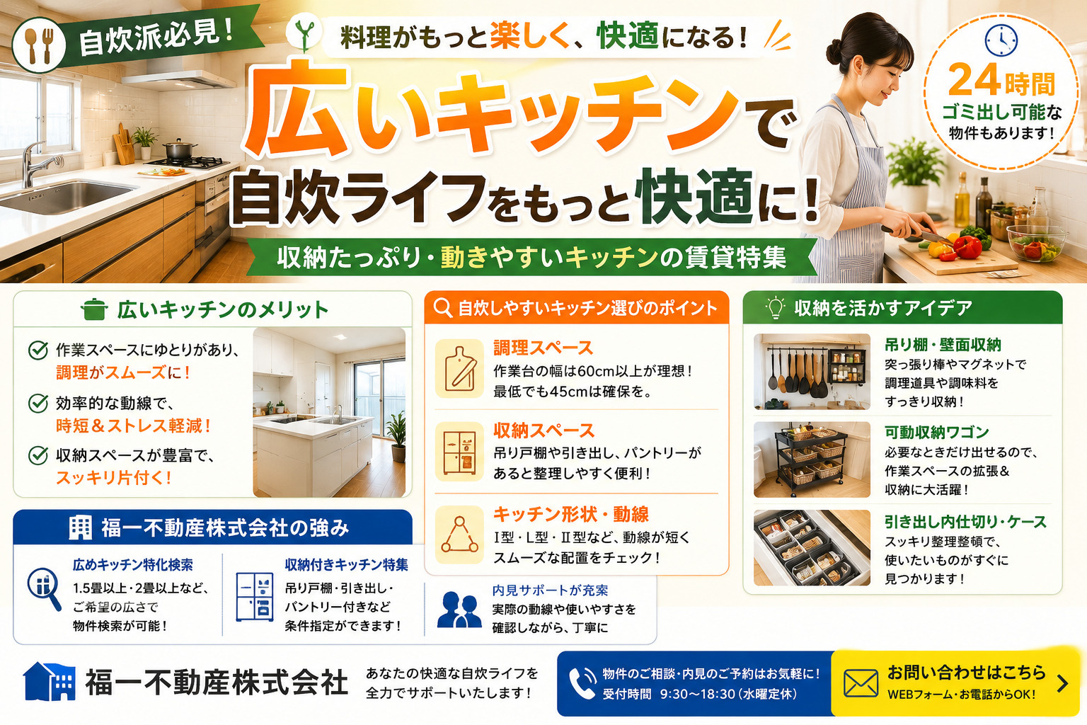 キッチン広い賃貸を探すならどこが良い？自炊しやすい物件の選び方も紹介の画像