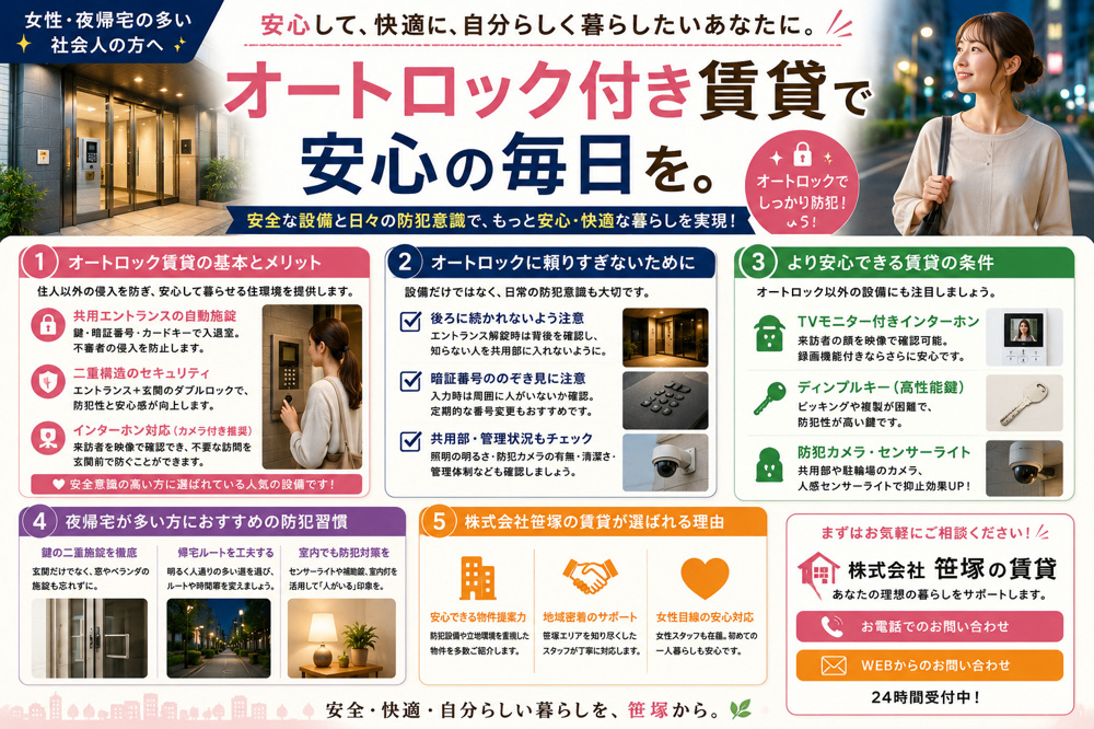 株式会社笹塚の賃貸で防犯対策は安心できる？女性におすすめのオートロック賃貸も紹介の画像
