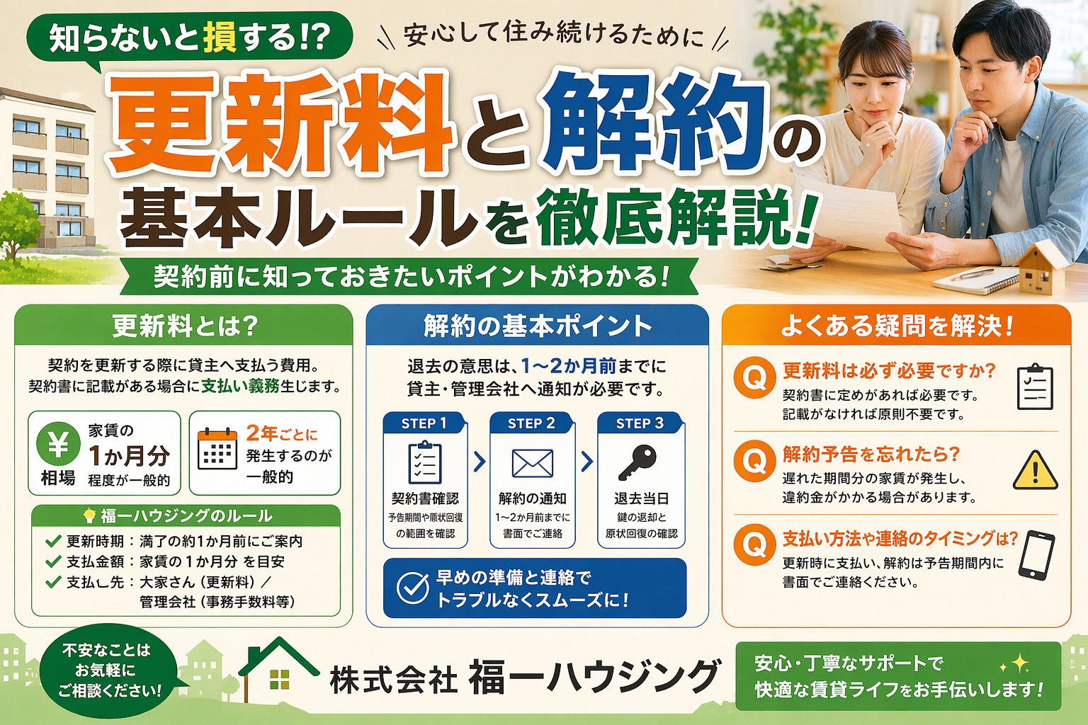 株式会社福一ハウジングの更新料と賃貸解約ルールは？安心して手続きを進めるためのポイントも解説の画像