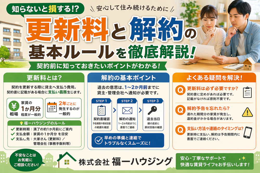 株式会社福一ハウジングの更新料と賃貸解約ルールは？安心して手続きを進めるためのポイントも解説の画像