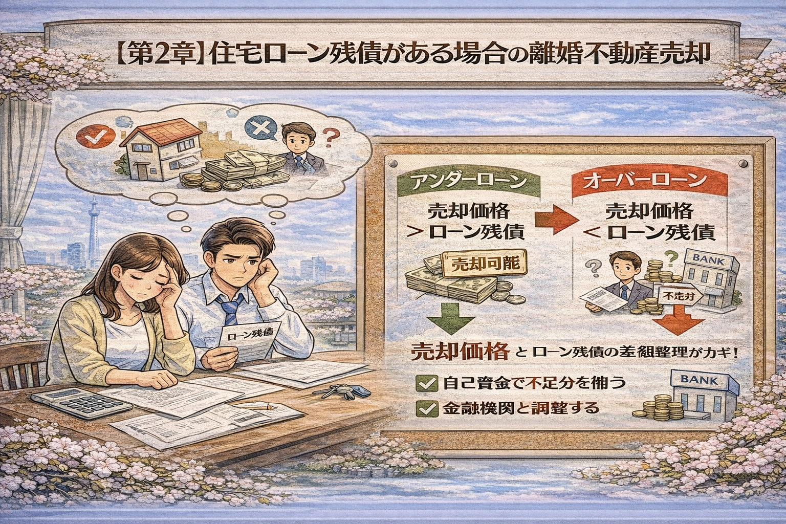 住宅ローン残債がある離婚売却の整理図