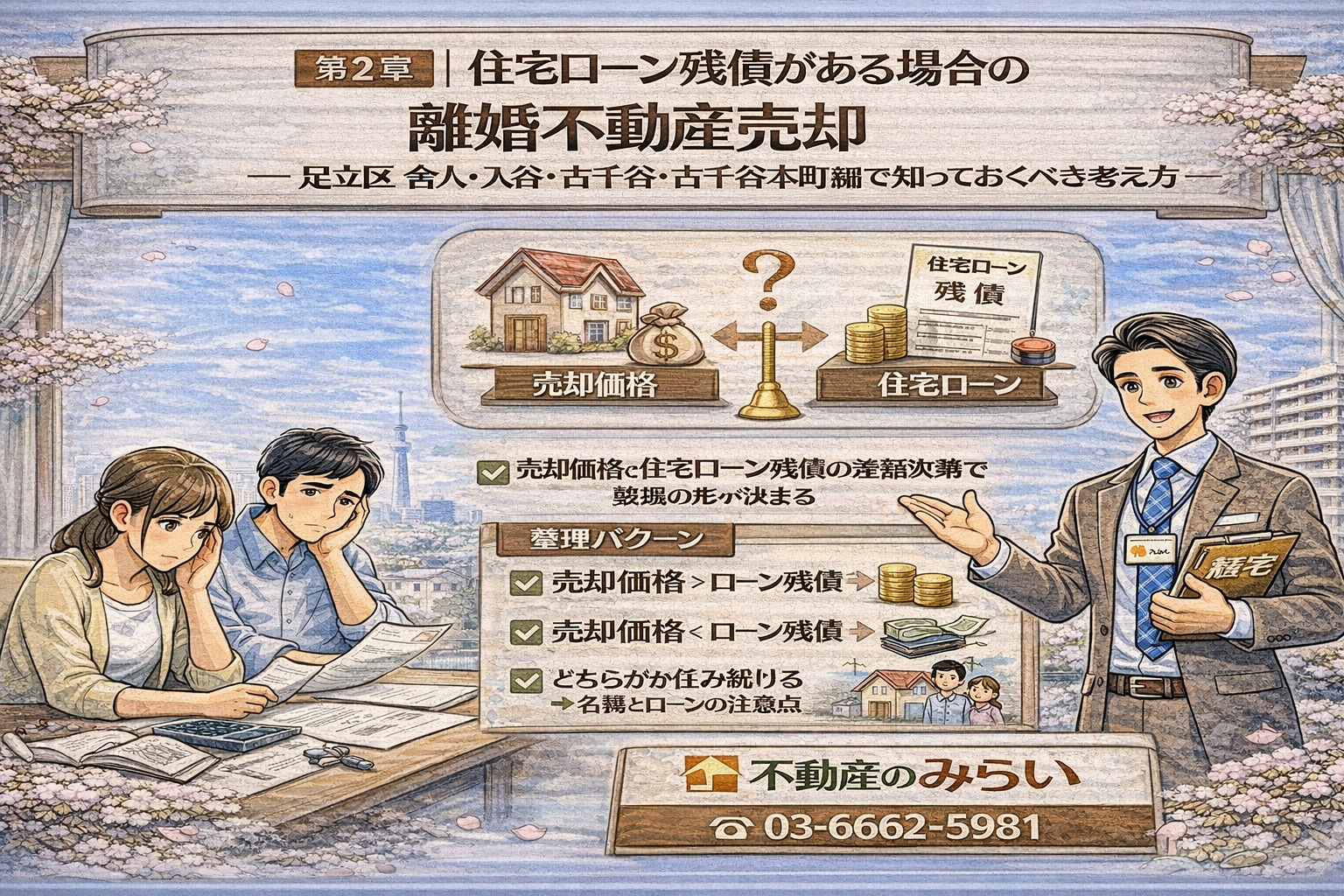 住宅ローン残債がある離婚売却の整理図