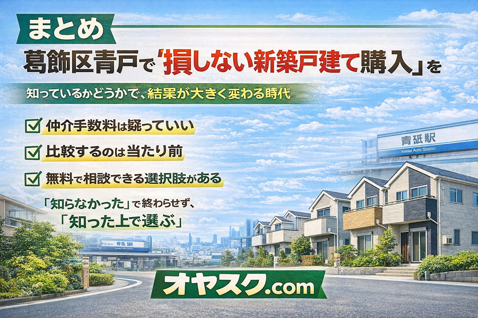 葛飾区青戸で損しない新築戸建て購入を実現するためのまとめ