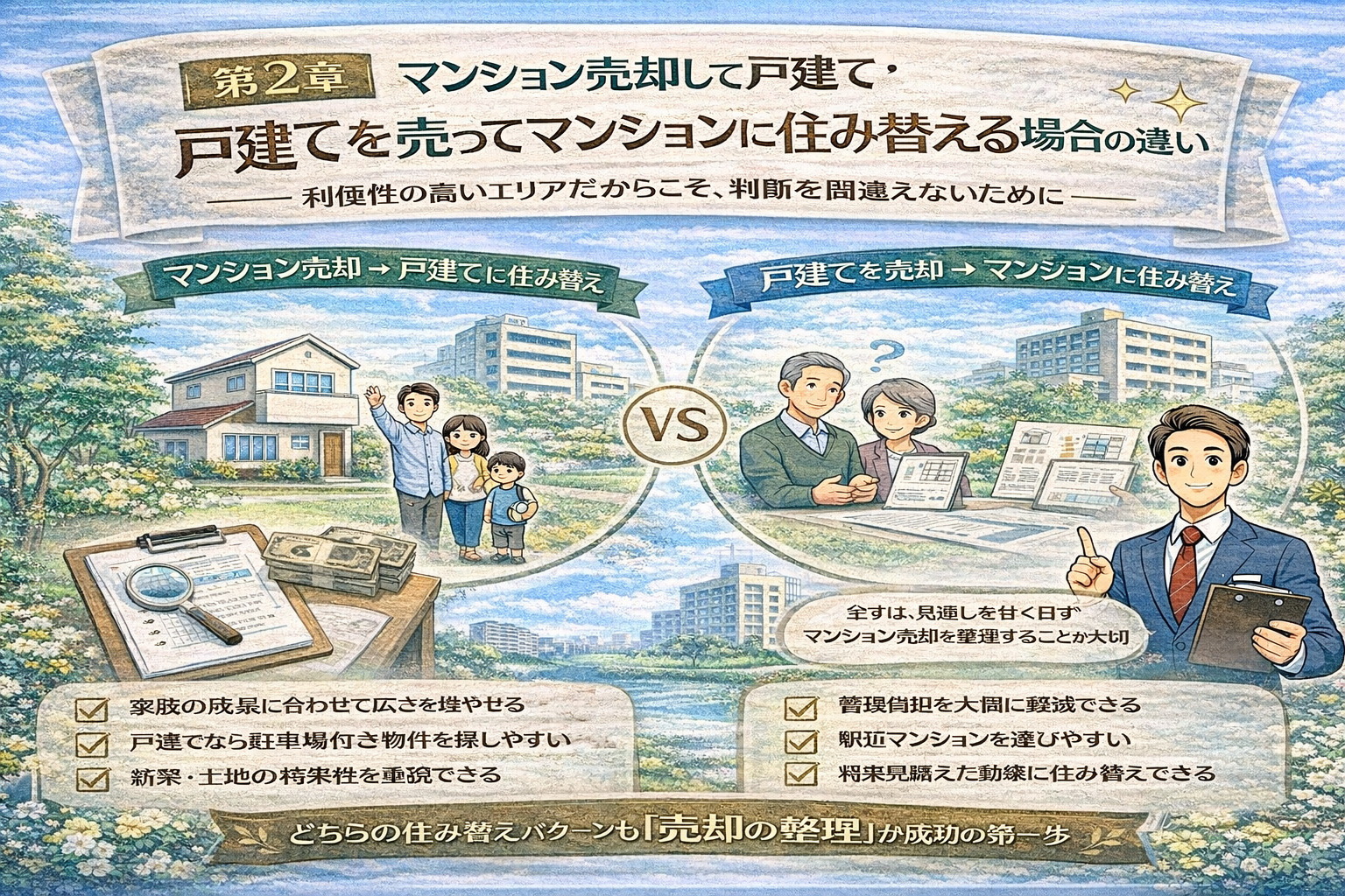 マンション売却と戸建て売却の住み替えパターン比較