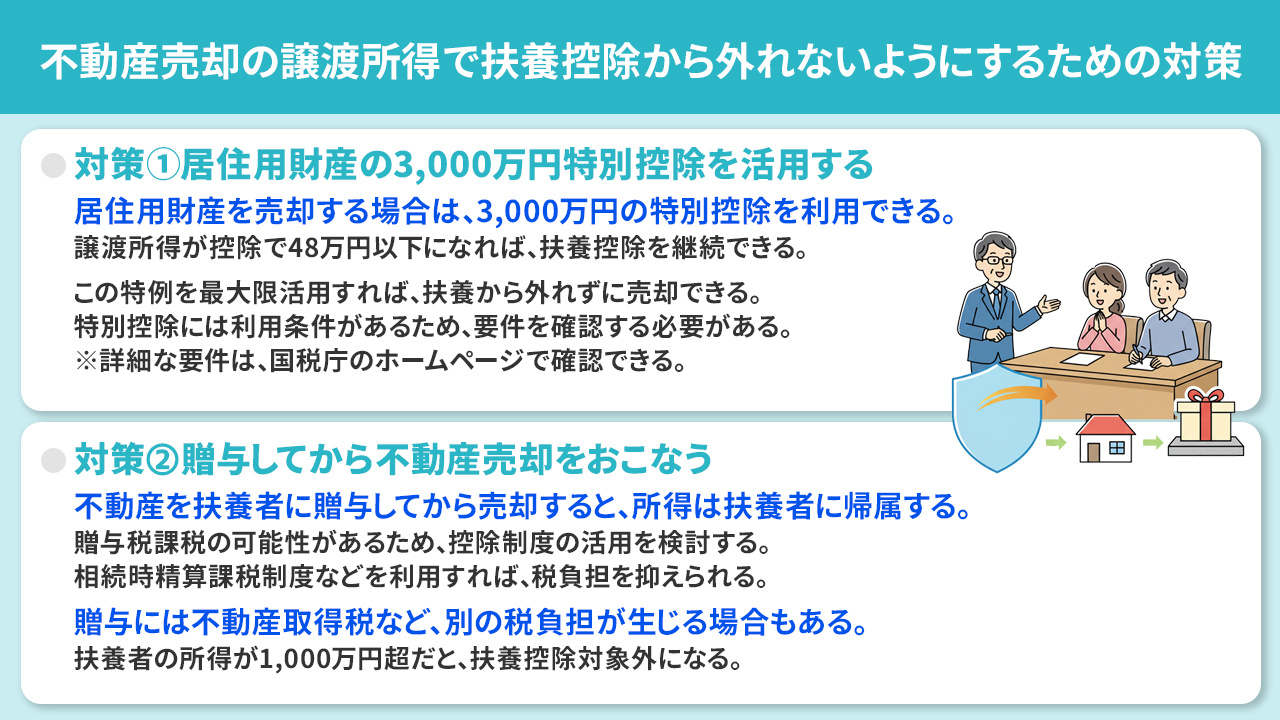 不動産売却の譲渡所得で扶養控除から外れないようにするための対策