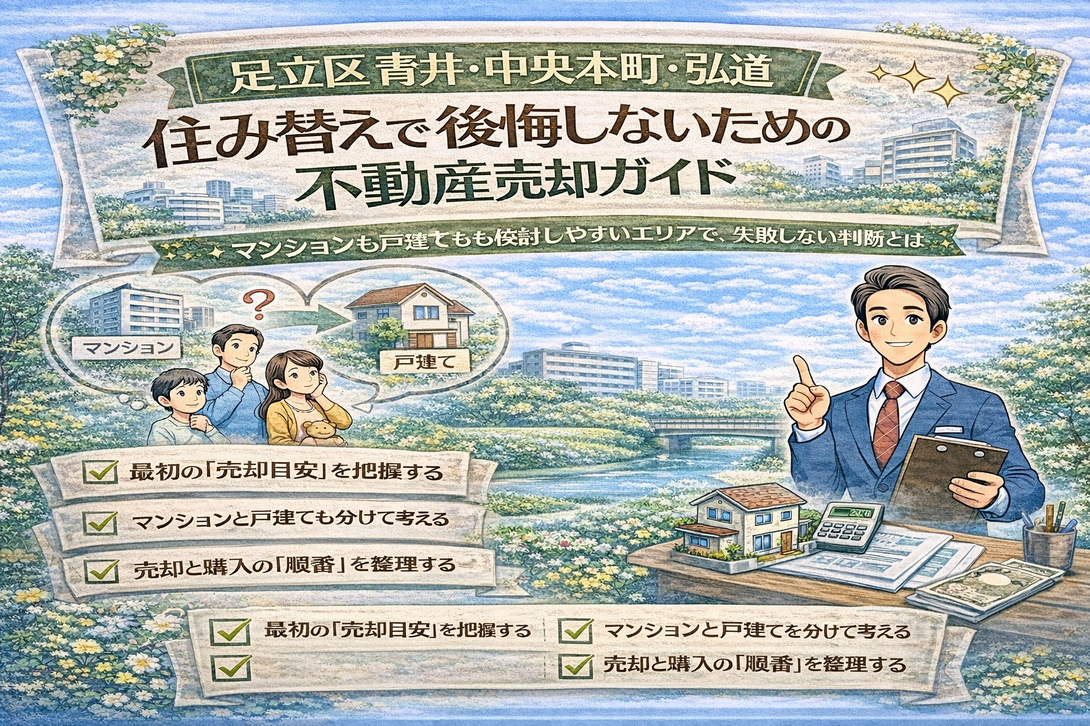 【足立区青井・中央本町・弘道】  住み替えで後悔しないための不動産売却ガイド ──マンションも戸建ても検討しやすいエリアで、失敗しない判断とはの画像