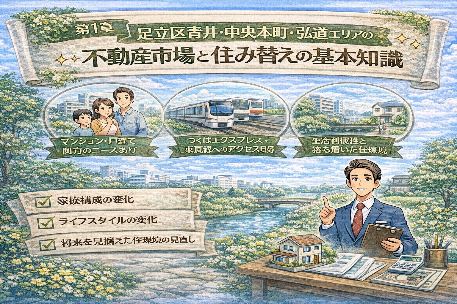 足立区青井・中央本町・弘道エリアの不動産市場と住み替えの基礎知識イメージ
