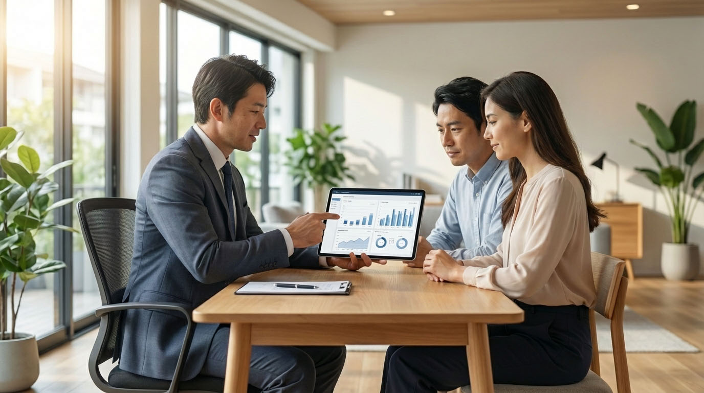 高翔バイセルの担当者が、売主に対して誠実に売却活動の報告を行っている様子