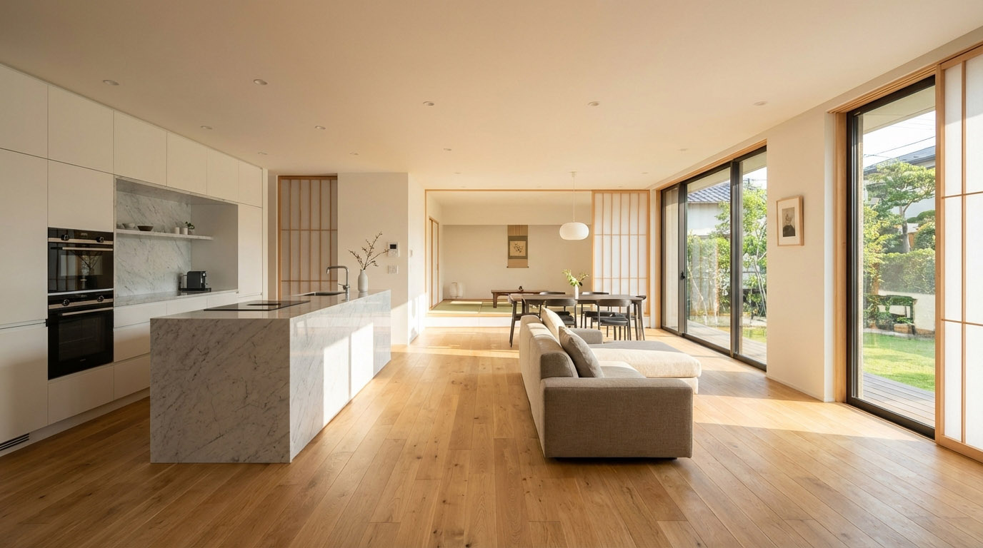 中古マンションの一室が、洗練されたデザインのリノベーションによって生まれ変わった様子。