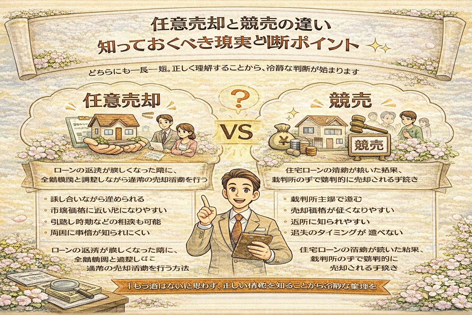 任意売却と競売の違いを比較した図解イメージ