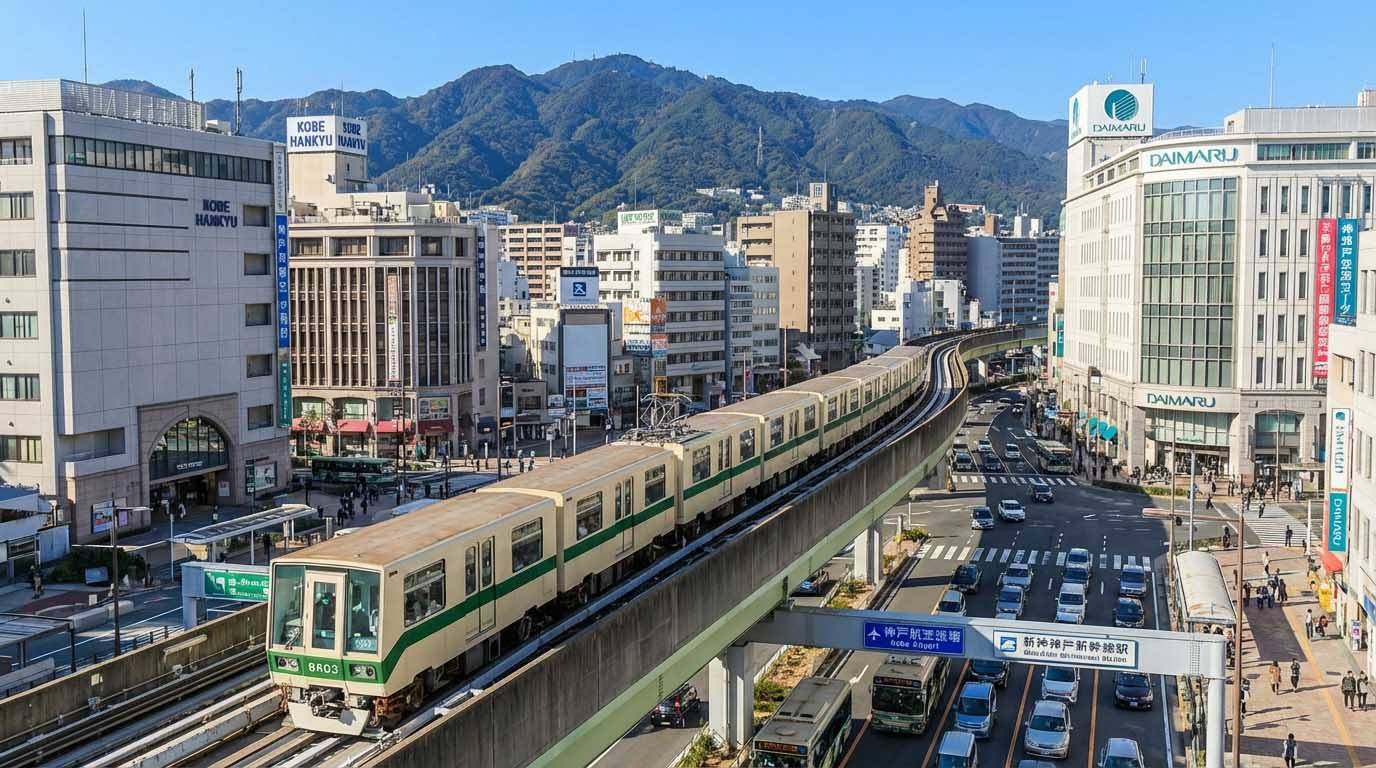 神戸空港とポートライナー、新幹線新神戸駅へのスムーズな移動をイメージさせる都市景観
