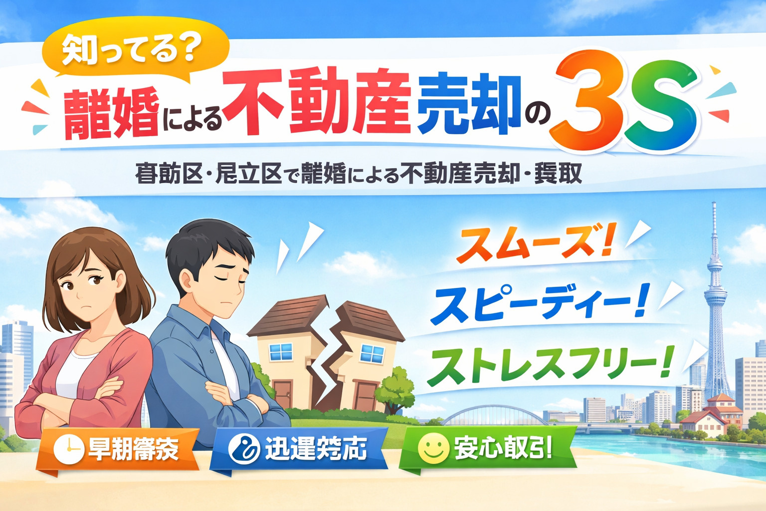 【知ってる？離婚による不動産売却の3S】 葛飾区・足立区｜離婚による不動産売却・買取を スムーズ・スピーディー・ストレスフリーで整理する方法の画像