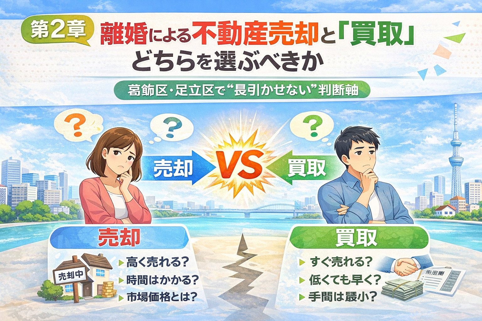 離婚による不動産売却と買取の違いを比較し判断するための解説イメージ