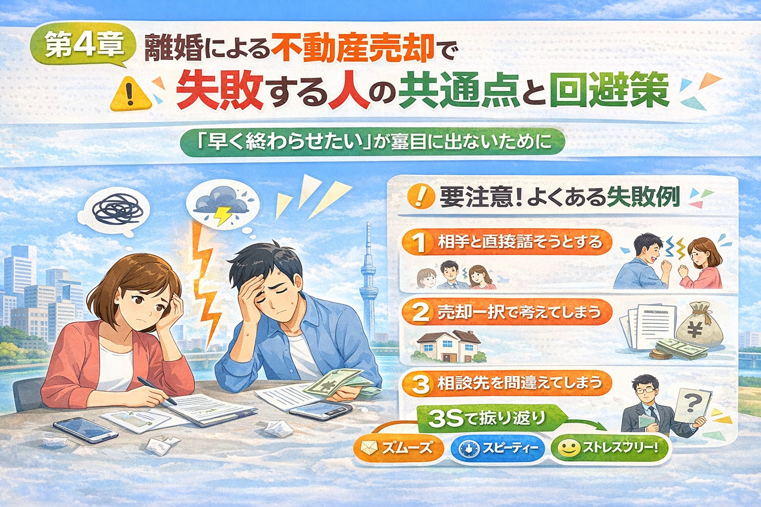 離婚による不動産売却で失敗しないための注意点と回避策を解説するイメージ