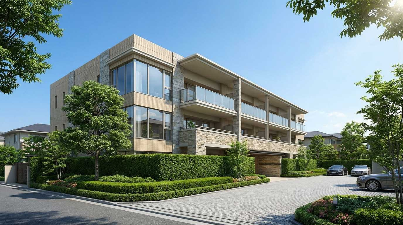 芦屋市内にある洗練された低層高級賃貸マンションの外観