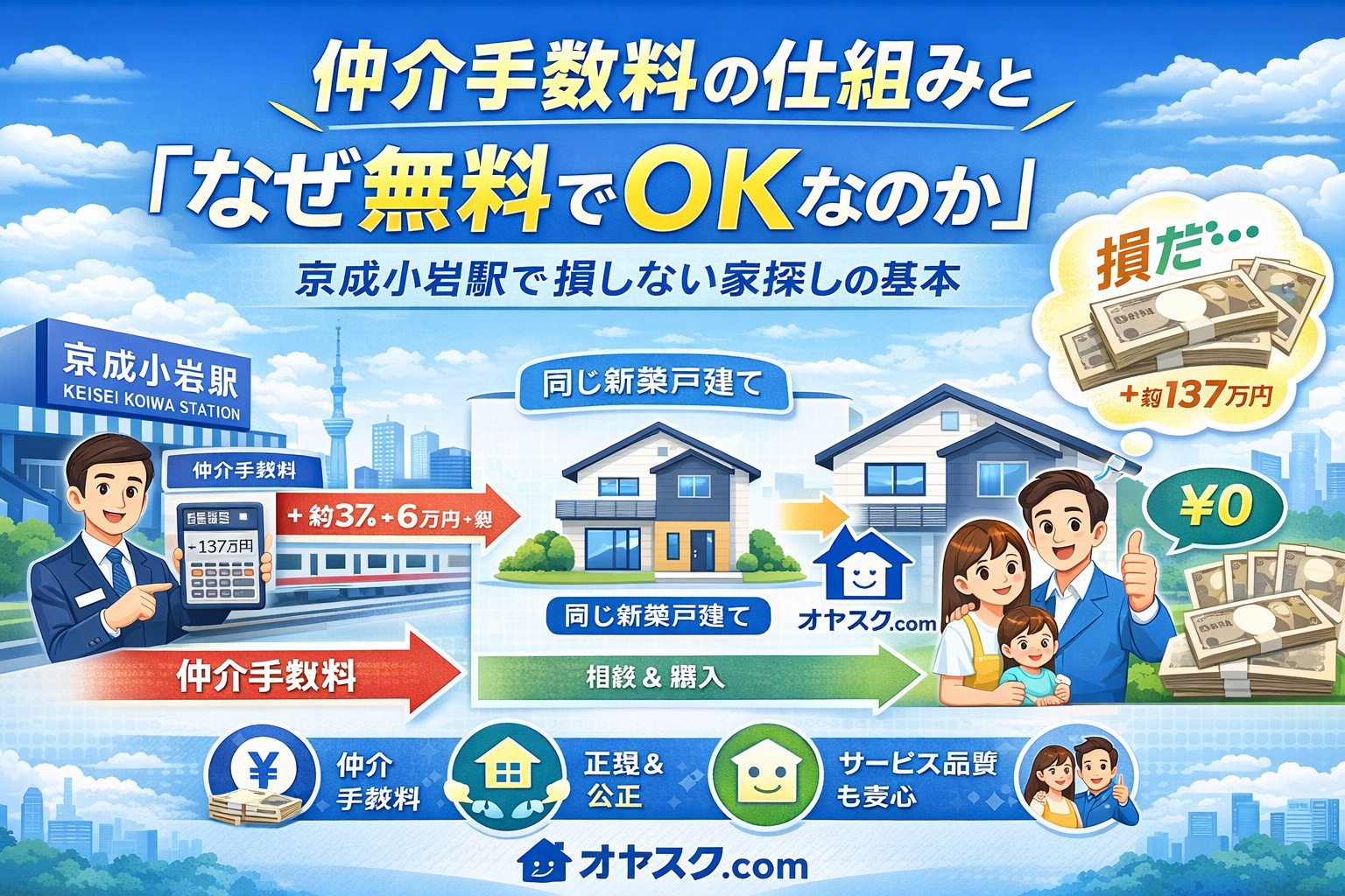 京成小岩駅エリアの新築戸建てで仲介手数料が無料になる仕組みを解説